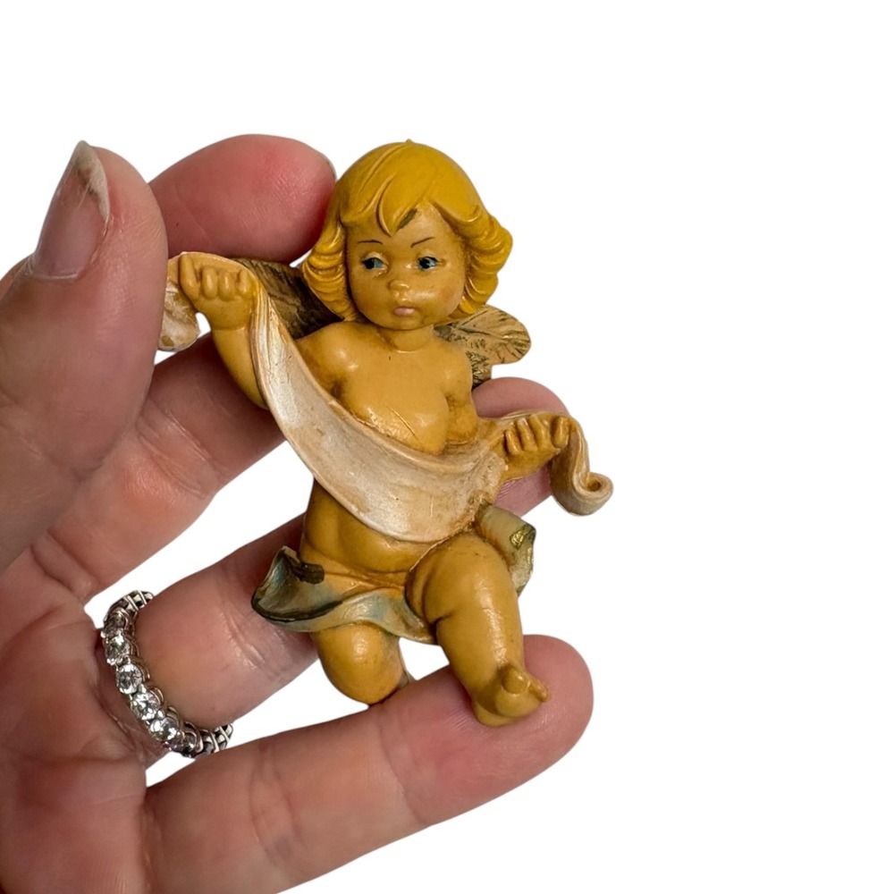 Vintage Depose Italy Cherub Angel Figurine Ornament Spider Mark Hand Painted